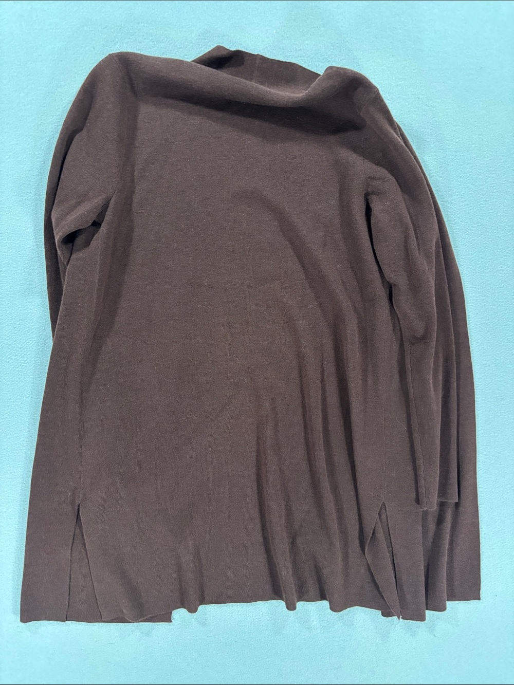 Eileen Fisher Ultrafine Merino wool Open-Front Cardigan Sweater burgundy brown - Picture 9 of 10